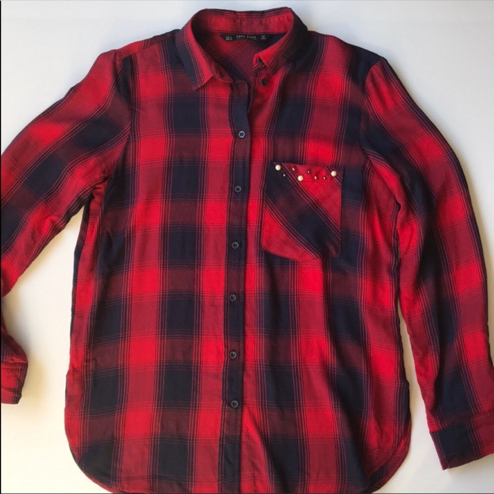 Zara buffalo plaid button up shirt